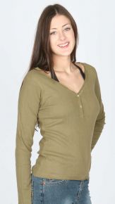 Ladies 3/4 Sleeve Pointelle Button Top