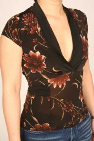 Ladies Floral Black Tie Top