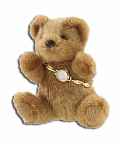 Ladies Gold Plated Stone Set Bracelet Watch with Brown Bear