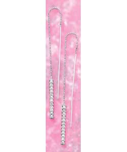 Ladies Ice Sterling Silver Bar Pull Through Earrings