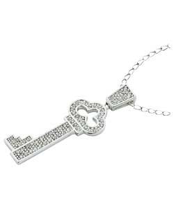 Unbranded Ladies Ice Sterling Silver Cubic Zirconia Key Pendant