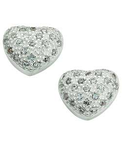 Ladies Ice Sterling Silver Cubic Zirconia Puffed Heart Studs