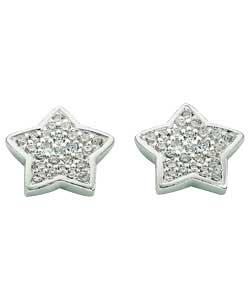 Ladies Ice Sterling Silver Cubic Zirconia Star Stud Earrings