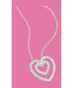 Ladies Ice Sterling Silver Double Heart Pendant