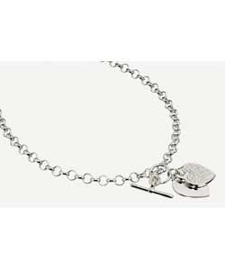 Ladies Ice Sterling Silver Heart Cubic Zirconia T-Bar Chain