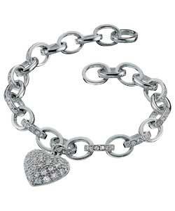 Ladies Ice Sterling Silver Heart Link Bracelet