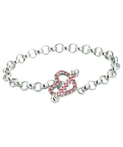 Unbranded Ladies Ice Sterling Silver Heart T-Bar Bracelet
