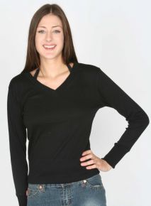Ladies Long Sleeve V Neck Interlock Top