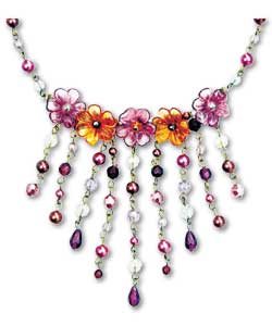 Ladies Tweed Floral Drop Necklace