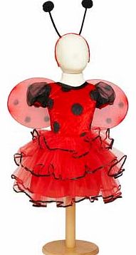 A soft red and black velour spot bodice with a pretty ribbon edged. net layered skirt. This style includes antennae bopper and cute removable wings. Suitable for height 86 to 92cm. For ages 18 months and over. Polyester. EAN: 5014568222205. WARNING(S
