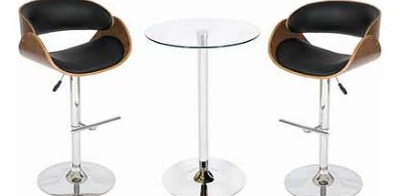 Dine with friends and family with the versatile Lansford glass table dining set. Boasting two wooden bar stools with leather effect padding. the Lansford features a contemporary design that is perfect for your dining room or modern kitchen area. Made