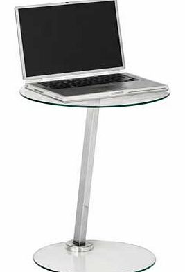 Made from stylish chrome plated metal and featuring a unique glass workstation. this laptop tables compact design is perfect for fitting into tight spaces. Recommended maximum screen weight 15kg. Glass. General information: Height 54cm. Size W43. D43