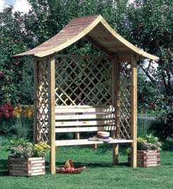 Larchlap Seat lets you relax in your garden with its elegant arbour for two made from finger smooth
