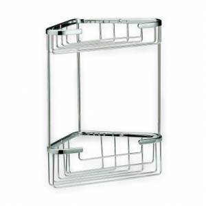 A Bathroom Accessory that comes in a Large Size of a 2 Tier Corner Basket in Chrome Finish.  Basket 