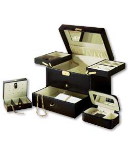 Large Black Leather Effect Side Opening Jewellery Box