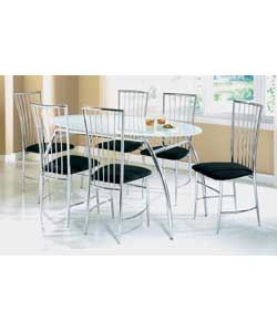 Latiz Oval Glass and Chrome Table and 4 Chairs