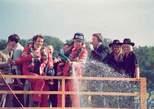 Lauda and Watson Brands Hatch Podium Photo (17cm x 12cm)
