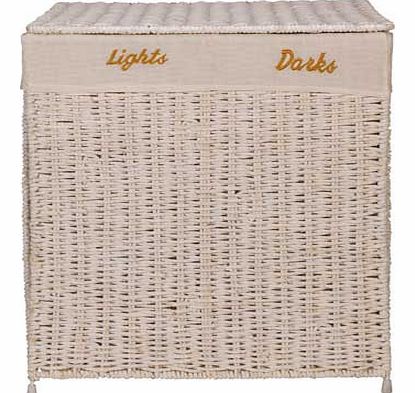This white linen sorter is designed to make your washing routine easier. with a side for whites and a side for colours. 100% cotton liner. Capacity 120 litres. Size H59. W51. D41. Removable and washable liner. Folds for storage. Manufacturers 5 year 