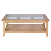The Lavenham coffee table is made from solid oak with a safety glass table top.  This coffee table