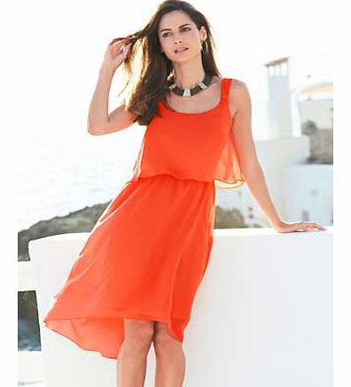 Stand out in this fabulous orange layered sundress in floaty chiffon. Dipped hem and easy wear styling makes this a key holiday dress. Sundress Features: Washable 100% Polyester Lining: 100% Polyester Length approx. 112 cm (44 ins) This item is part 