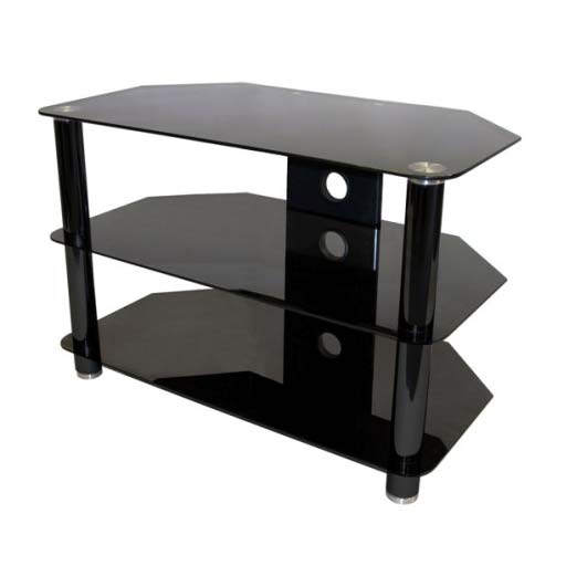 Tv Stand for LCD/Plasma Screens up to 37`Black Glass (Toughened to BS6206A)Black legsBack panel with