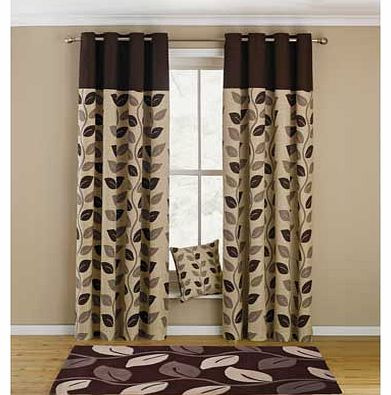 Unbranded Leaves Unlined Curtains - 117x183cm - Chocolate