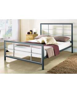 Metal-framed double bedstead with gunmetal and aluminium effect.Comfort sprung mattress.Overall