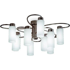 A modern ten-arm ceiling light with stainless stee