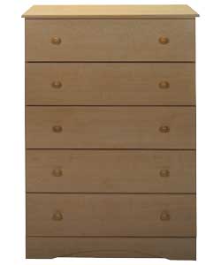 Unbranded Leyton Ready Assembled 5 Drawer Chest - Maple