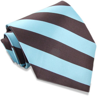A funky light blue and brown diagonal thick striped tie.