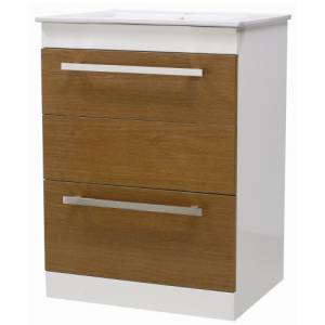 Unbranded Light Wood 600mm Floor Mounted Basin and Cabinet
