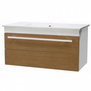 Unbranded Light Wood 800mm Wall Mounted Basin and Cabinet