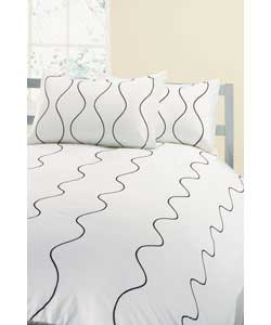 Linear King Size Embroidered Duvet Set - Black and Cream