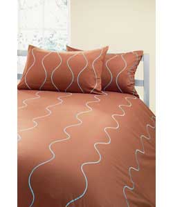 Linear King Size Embroidered Duvet Set - Chocolate and Blue