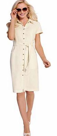 In a cool linen rich fabric and easy fit and flare design created to flatter most shapes. With vertical pintuck detailing and self fabric belt with a scattering of silver studs to complete the look. Washable 55% Linen, 45% Cotton Length approx. 102 c