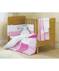 Pink and white colour. Quilt: 100 cotton cover, 100 polyester filling. Size: (L)110, (W)130cm. Fleec