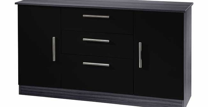 If youre looking for a compact practical ready made sideboard then look no further. Finished in melamine fibre board to a high gloss finish and featuring brushed steel handles. this piece is sure to stand out in your home. Part of the Living collecti