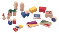 various wooden accessories for dolls houses