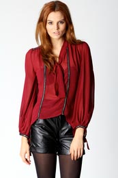 Unbranded Liza Chiffon Pussy Bow Blouse With Metalic Trim