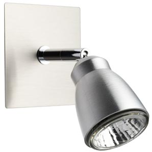 A dimmable, directional single spotlight in brushe