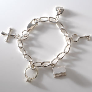 Christening Charm Bracelet; This long link sterling silver christening bracelet by Vivi is so