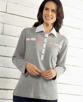 For casual wear long sleeved jersey top with shirt collar. Attractive argyle design. Grey - 88 Cotto