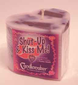 The Shut Up and Kiss Me Candle. This candle is not just a candle it is many things in one gift. It