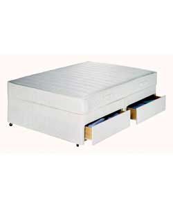 Upholstered platform top divan with castors. With this spring system, rows of springs are linked