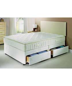 Upholstered platform top divan on castors. With this spring system, rows of springs are linked from