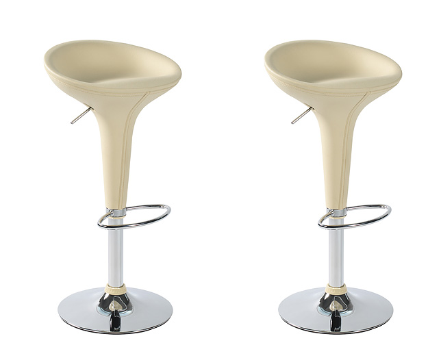 Unbranded Low Back Leather Bar Stool x 2 Cream and Cream
