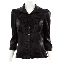 Unbranded Lulu and Red Black Silk Ruffle Blouse