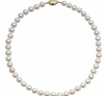 A classically elegant, single-row cultured freshwater pearls that are individually hand-knotted onto a 9 carat gold safety ball clasp. Dimensions: Length: 18 Individual pearl: 0.9 x 1cm Freshwater pearls form naturally in various species of freshwate