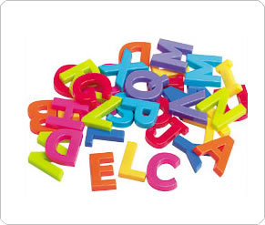 68 magnetic upper case letters in a tub. For fun on the fridge or other metal surfaces. Come in a ha