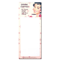 Magnetic memo pad. Ideal for sticking on your fridge. Size: 8.5 x 21cm.